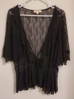 Pie In The Sky Sheer Black Lace Ruffle Tie-Front Top Size 2X Boho Festival